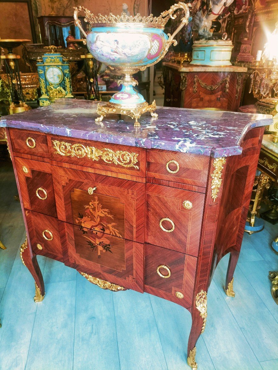 Louis XV - Louis XVI Transition Style Marquetry Commode 