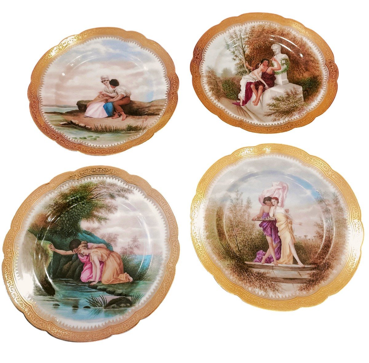 Set Of 4 Hand Painted Porcelain Plates 