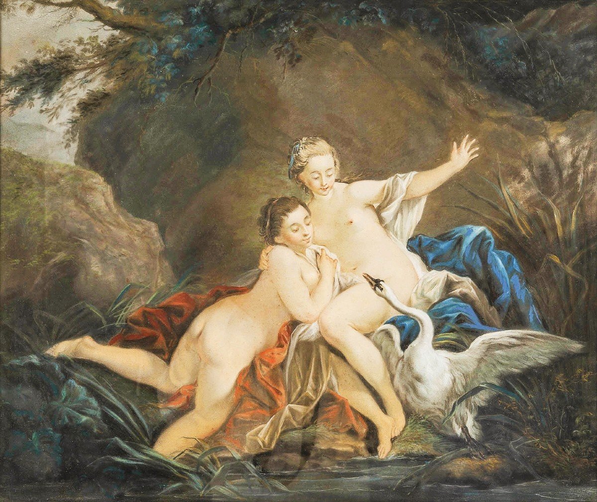 Pastel "leda And The Swan" After François Boucher-photo-2