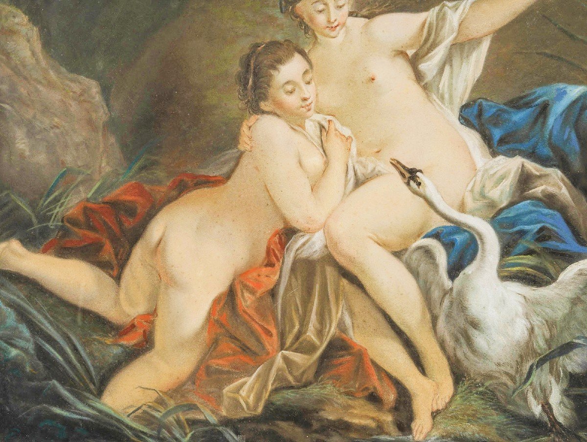 Pastel "leda And The Swan" After François Boucher-photo-1