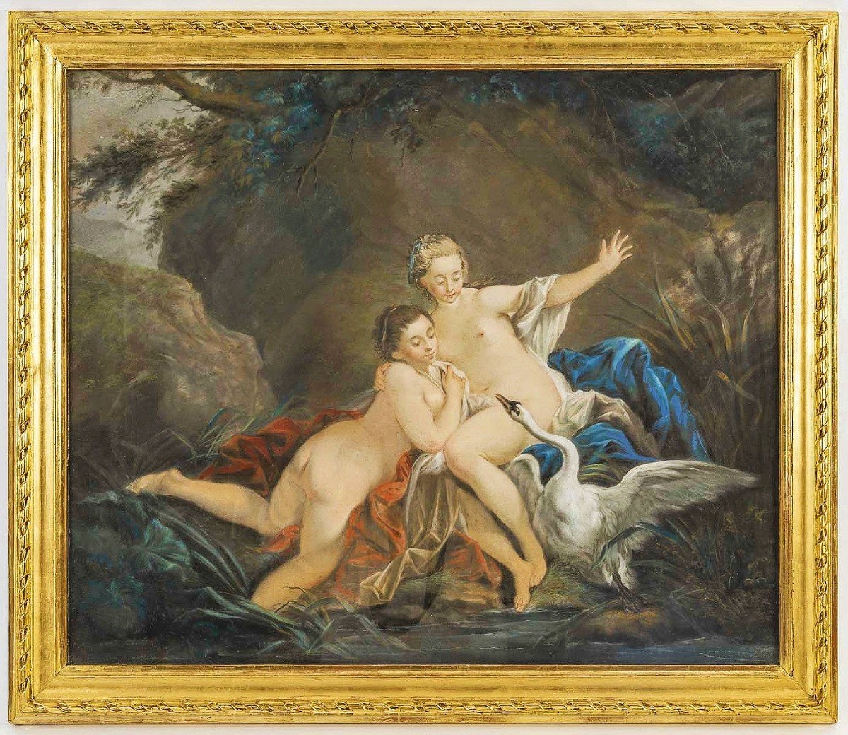 Pastel "leda And The Swan" After François Boucher