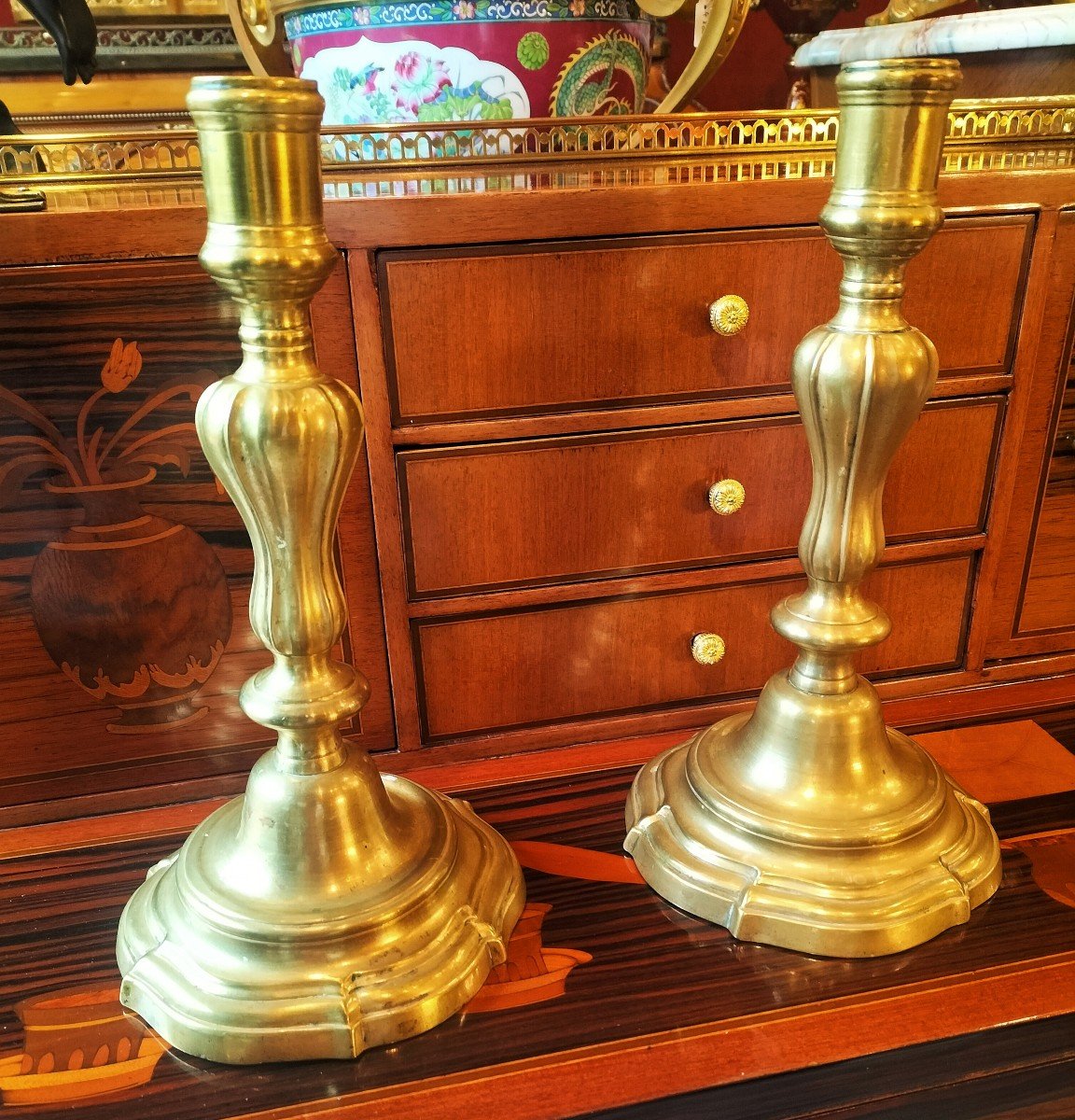 Pair Of Louis XV Period Gilt Bronze Candlesticks-photo-2