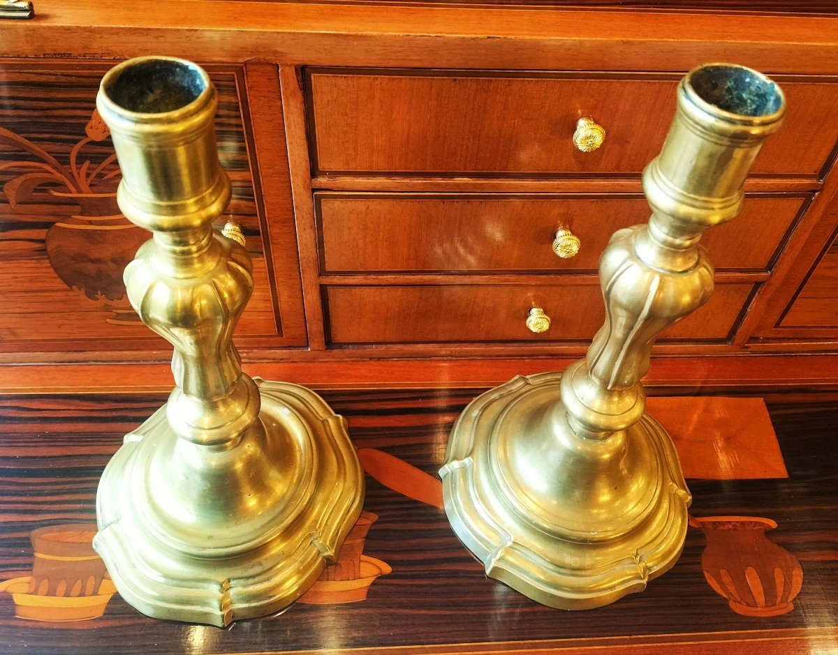 Pair Of Louis XV Period Gilt Bronze Candlesticks-photo-4