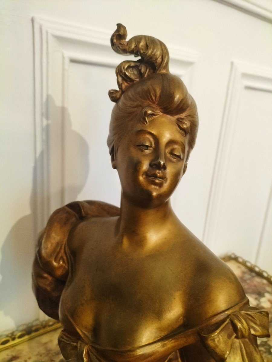 Art Nouveau Patinated Bronze Bust Signed Masse-photo-1