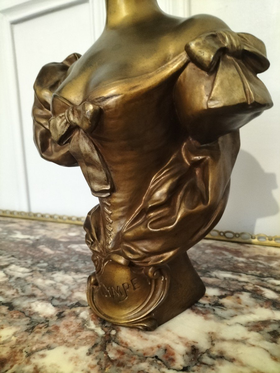 Art Nouveau Patinated Bronze Bust Signed Masse-photo-3