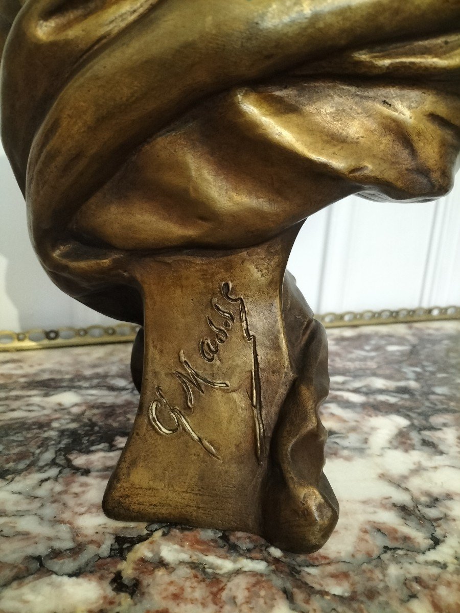 Art Nouveau Patinated Bronze Bust Signed Masse-photo-4