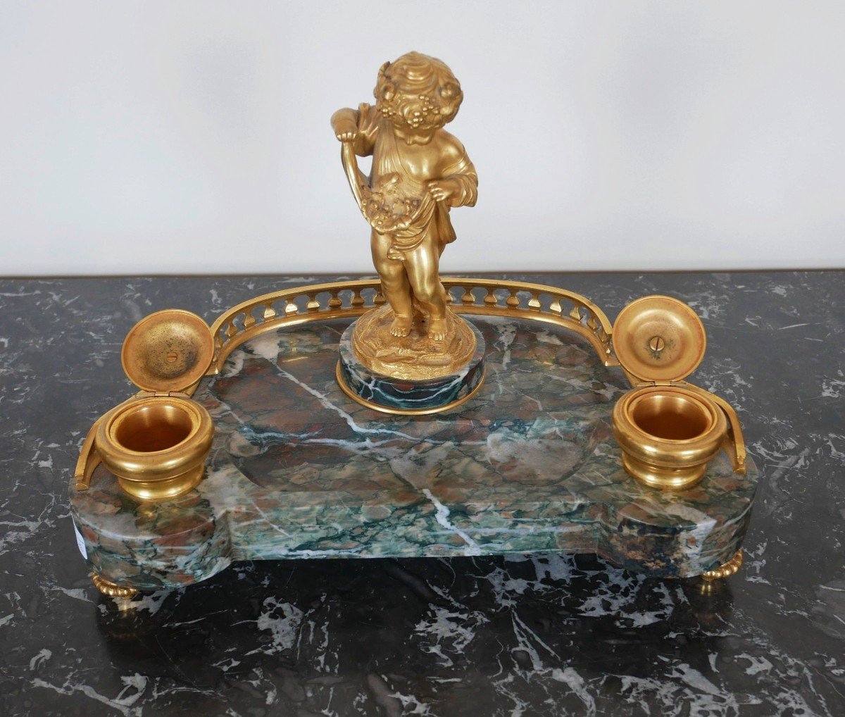 Beautiful Marble And Gilt Bronze Inkwell 19th Century -photo-2