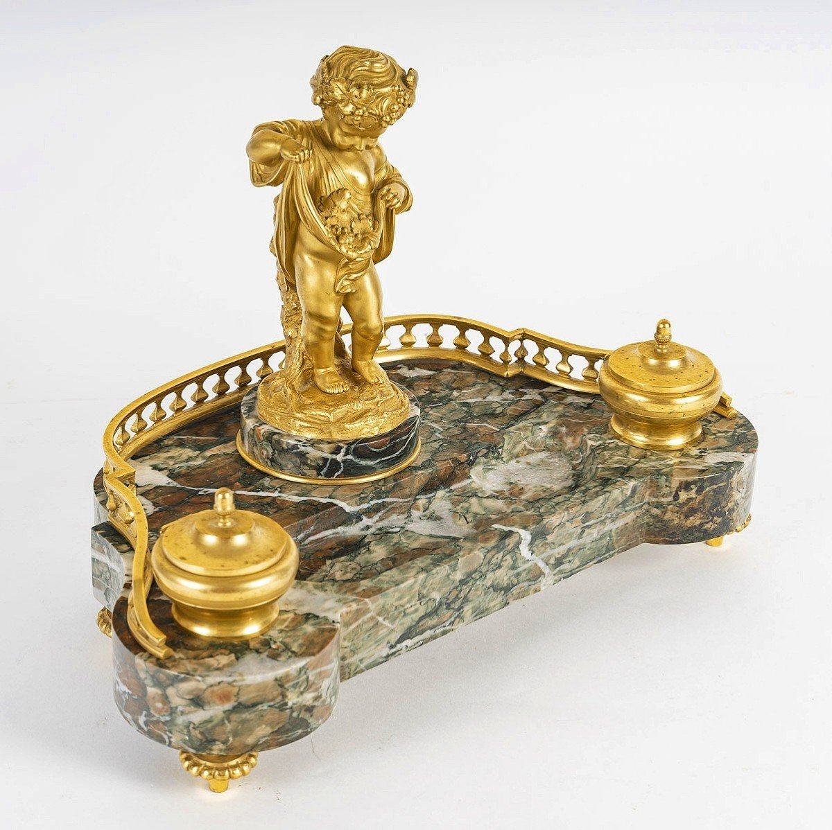 Beautiful Marble And Gilt Bronze Inkwell 19th Century -photo-3