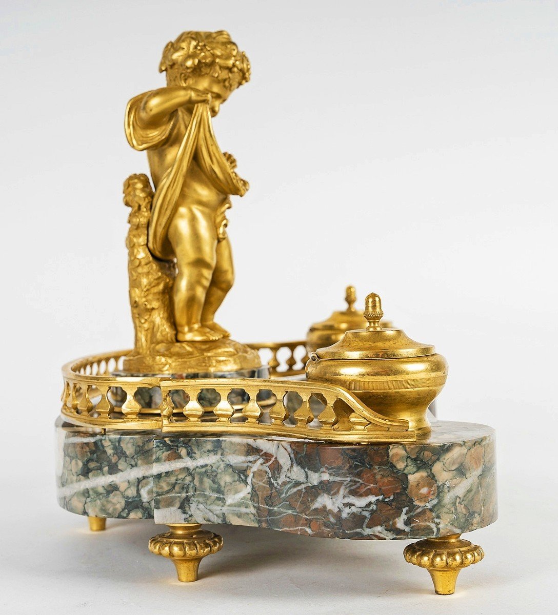 Beautiful Marble And Gilt Bronze Inkwell 19th Century -photo-1