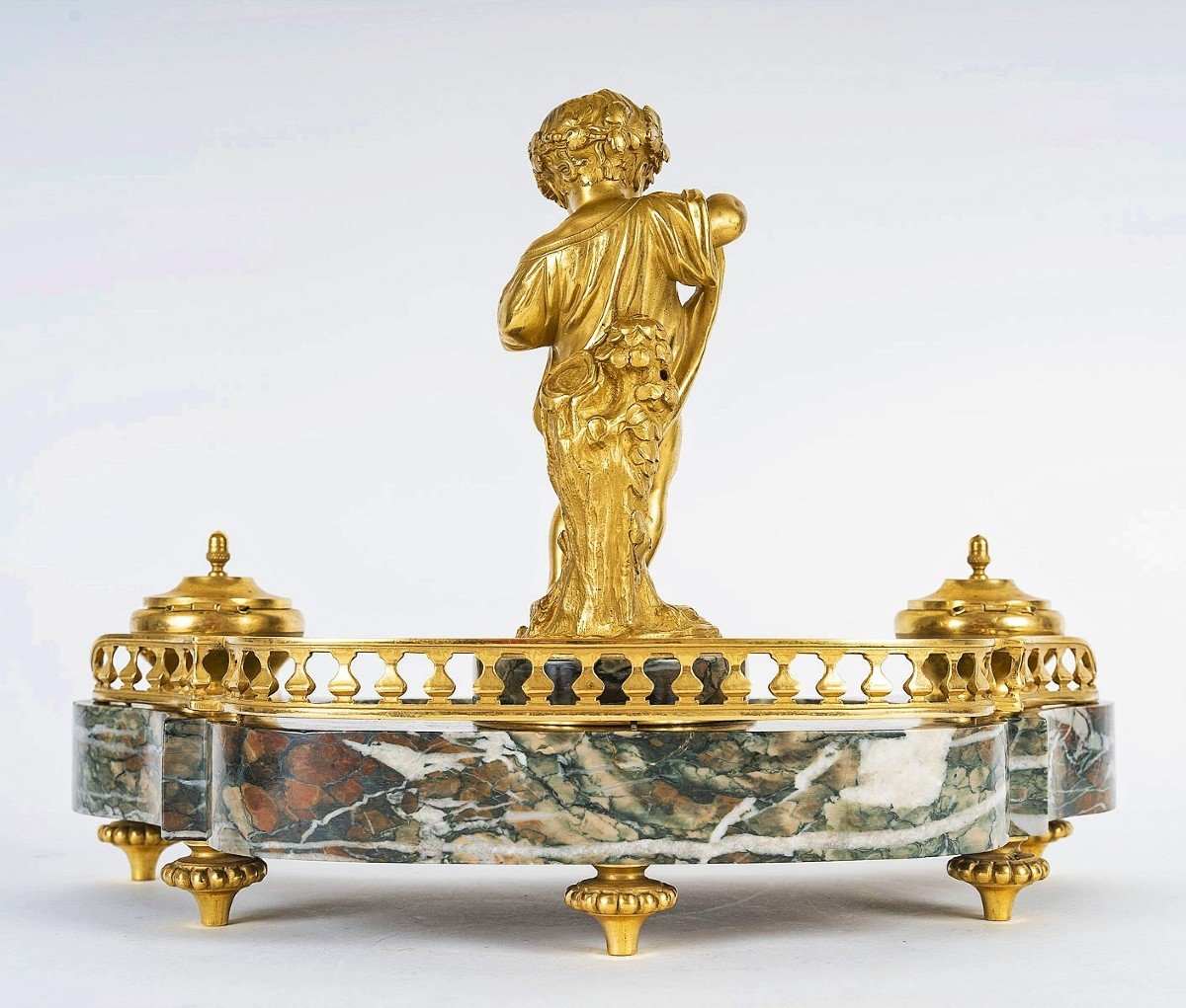 Beautiful Marble And Gilt Bronze Inkwell 19th Century -photo-2