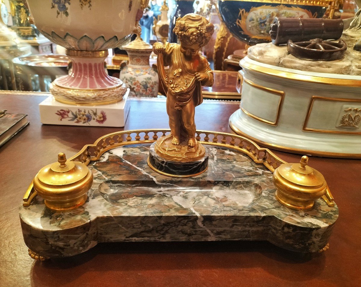 Beautiful Marble And Gilt Bronze Inkwell 19th Century -photo-3