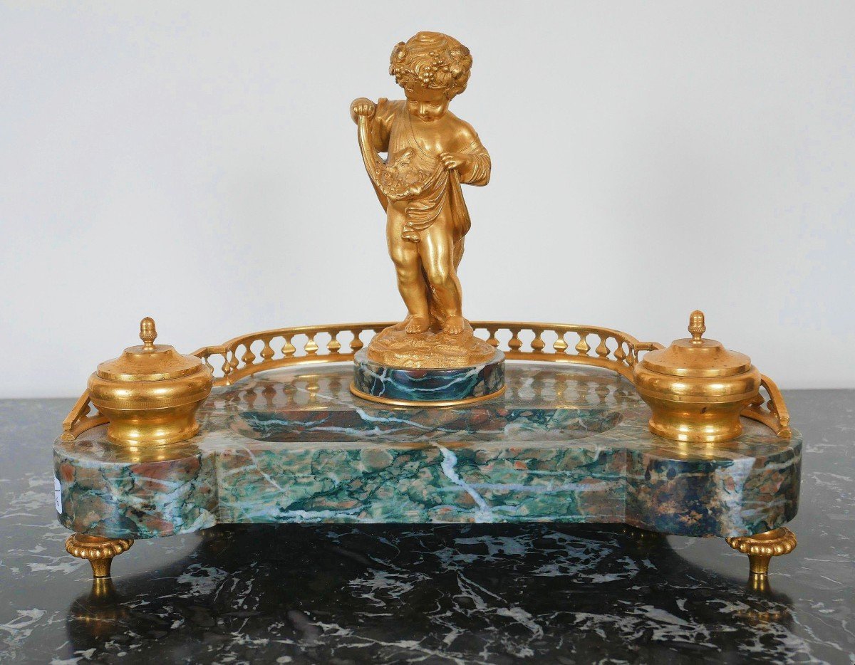 Beautiful Marble And Gilt Bronze Inkwell 19th Century 