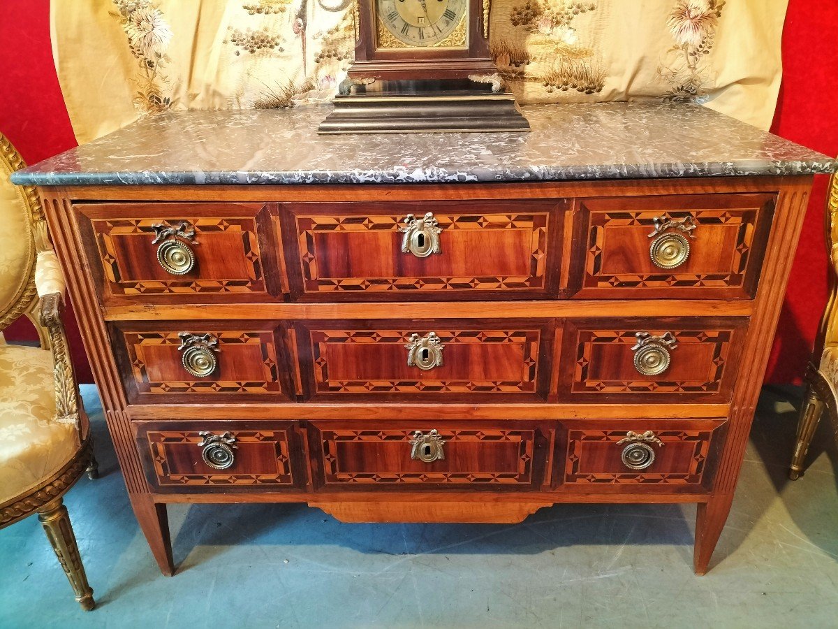 Marquetry Chest Of Drawers From East France, Late 18th-early 19th Century 