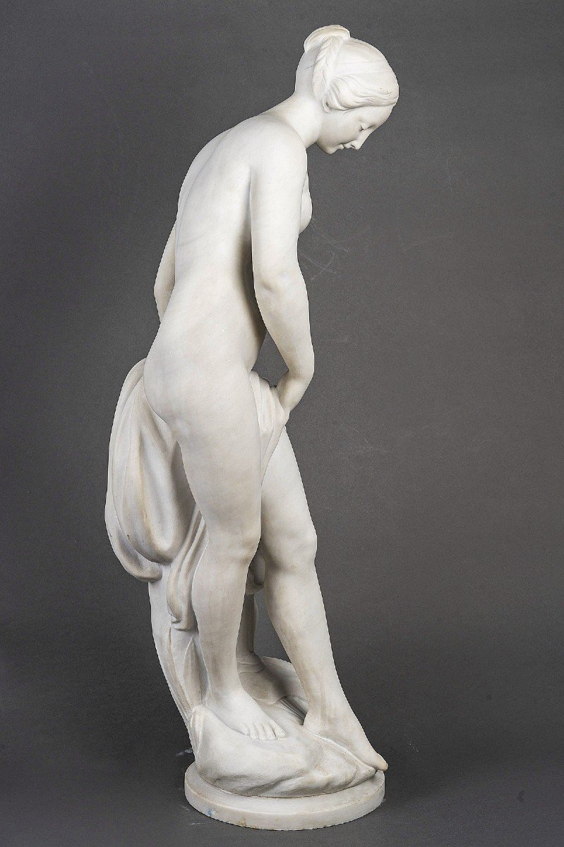 Important Carrara Marble Sculpture "diane Coming Out Of The Bath"-photo-4