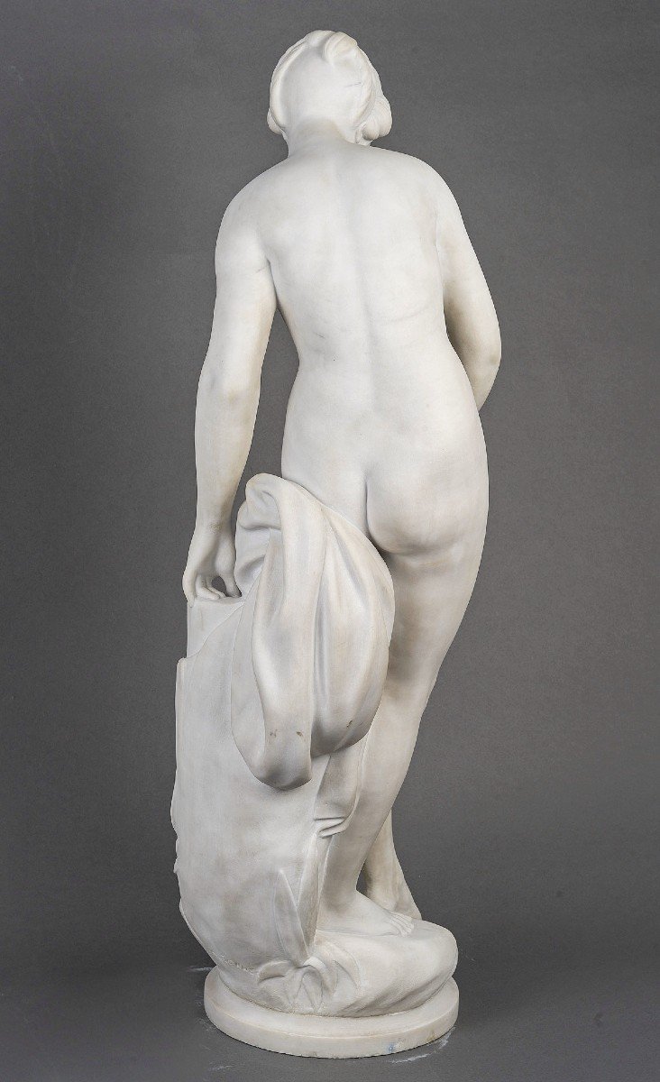 Important Carrara Marble Sculpture "diane Coming Out Of The Bath"-photo-1