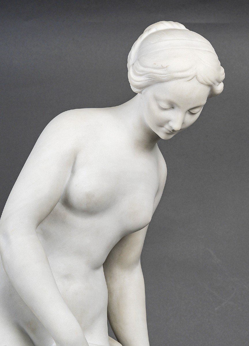 Important Carrara Marble Sculpture "diane Coming Out Of The Bath"-photo-2