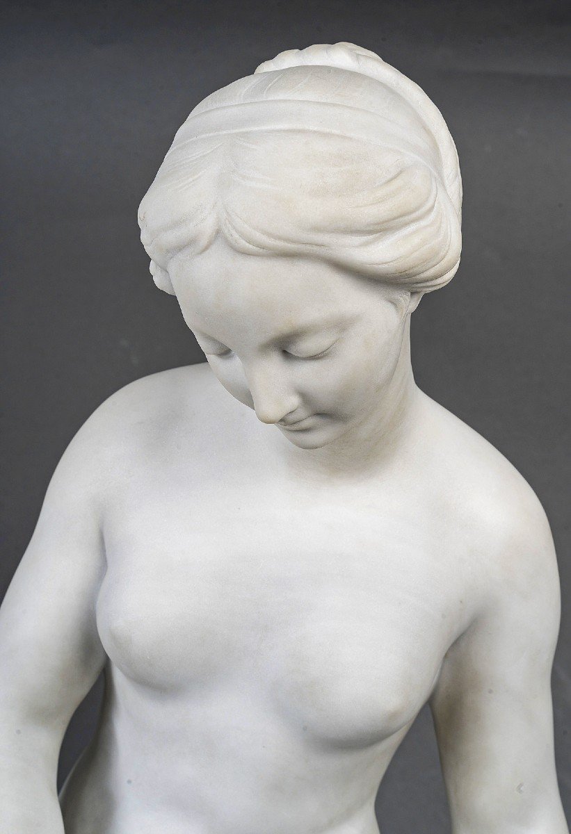 Important Carrara Marble Sculpture "diane Coming Out Of The Bath"-photo-3