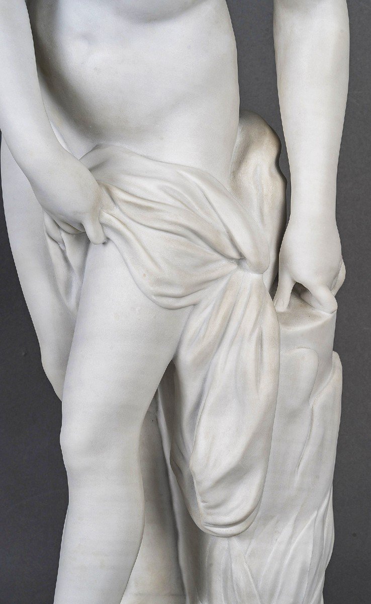 Important Carrara Marble Sculpture "diane Coming Out Of The Bath"-photo-4