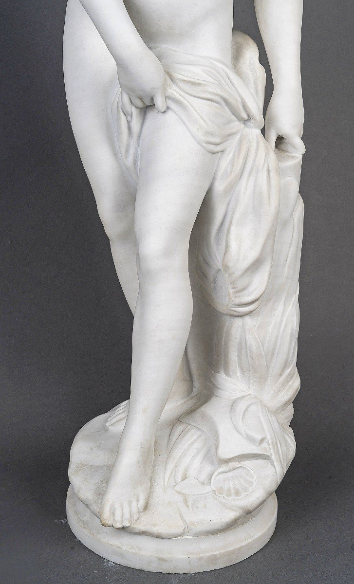 Important Carrara Marble Sculpture "diane Coming Out Of The Bath"-photo-5