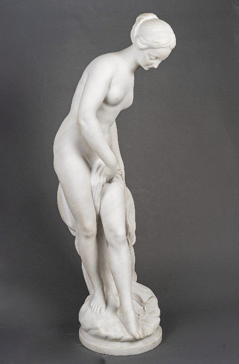 Important Carrara Marble Sculpture "diane Coming Out Of The Bath"