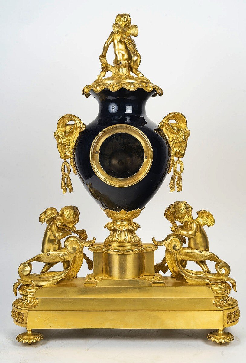 Importante Pendule En Porcelaine Bleue De Sèvres Et Bronze Doré époque Napoléon III -photo-5