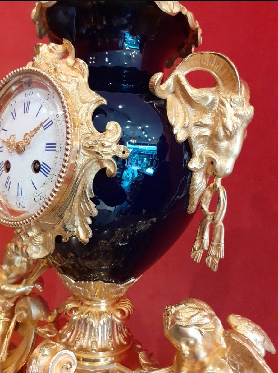 Importante Pendule En Porcelaine Bleue De Sèvres Et Bronze Doré époque Napoléon III -photo-6