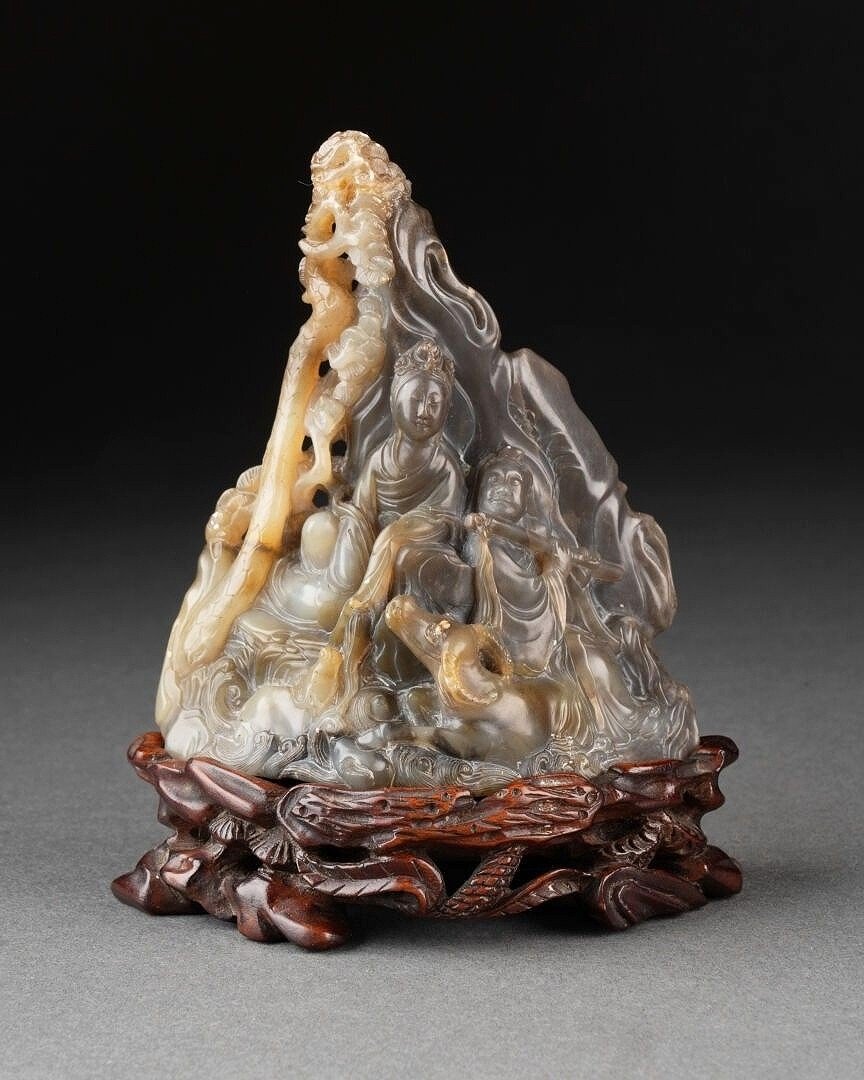 China Deities On Agate Rock 