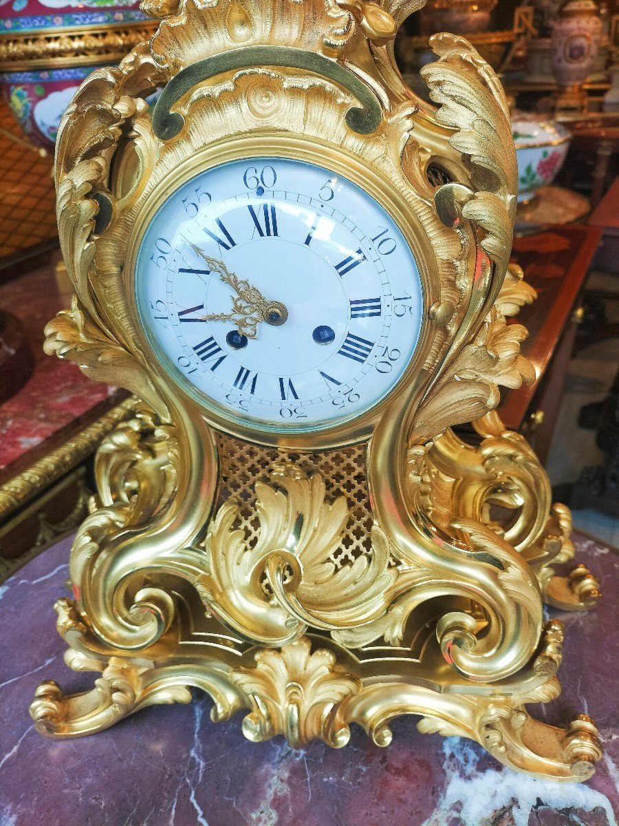 Important Louis XV Style Gilt Bronze Clock Circa 1880-photo-2