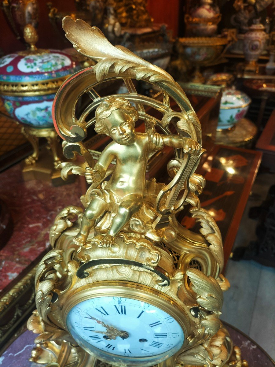 Important Louis XV Style Gilt Bronze Clock Circa 1880-photo-3