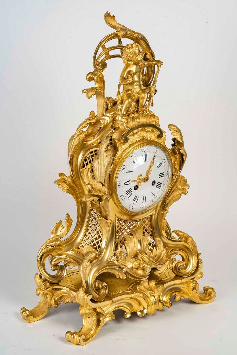 Important Louis XV Style Gilt Bronze Clock Circa 1880-photo-1