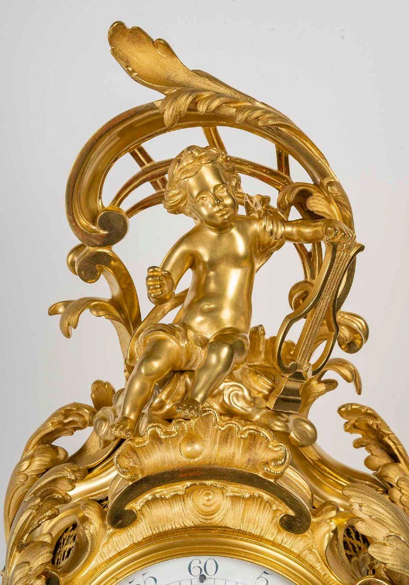 Important Louis XV Style Gilt Bronze Clock Circa 1880-photo-2