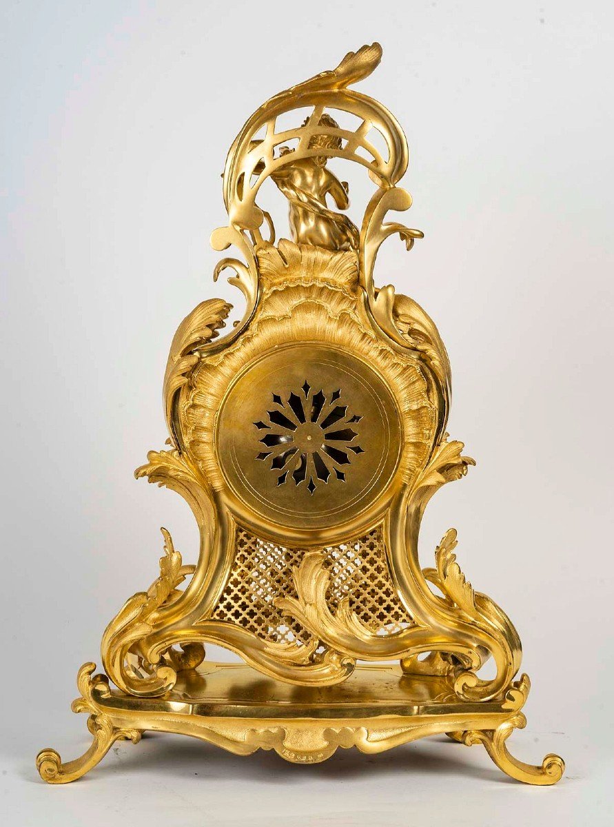 Important Louis XV Style Gilt Bronze Clock Circa 1880-photo-3