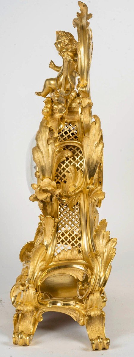 Important Louis XV Style Gilt Bronze Clock Circa 1880-photo-4