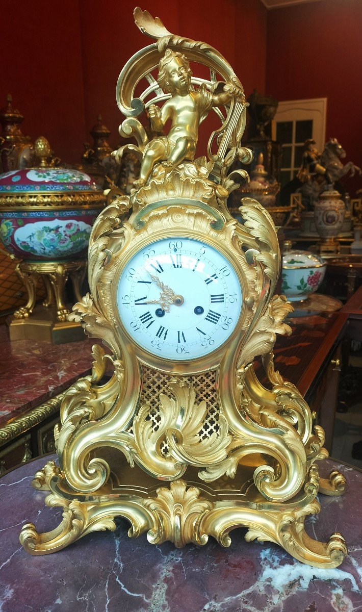 Important Louis XV Style Gilt Bronze Clock Circa 1880