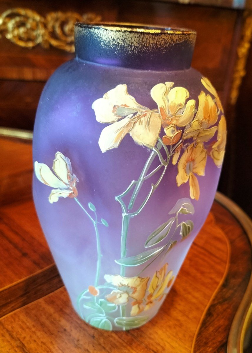 Montjoye Saint Denis Enameled Glass Vase 