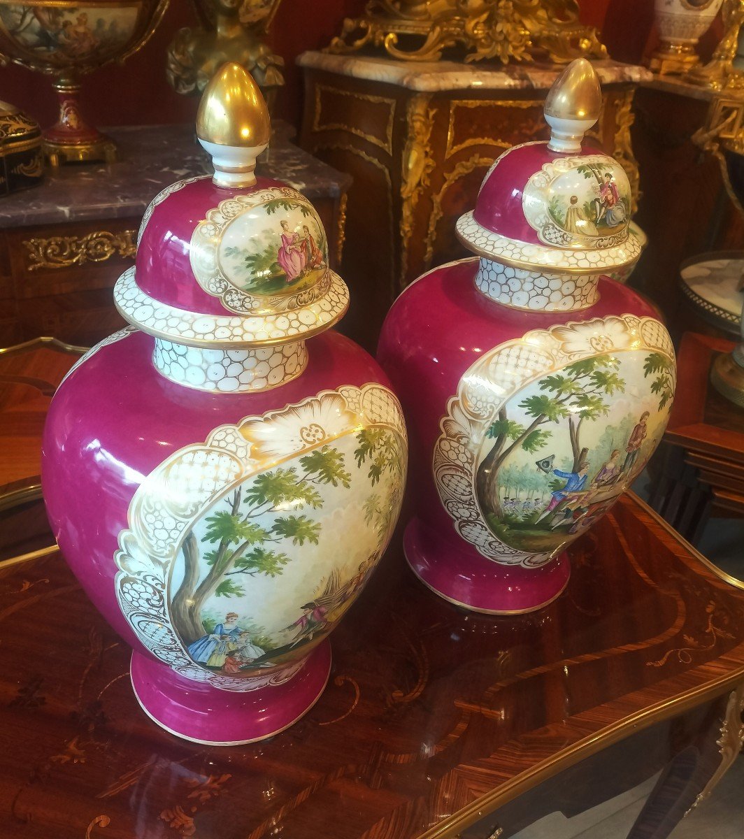 Paire de grands vases en porcelaine de Dresde-photo-3