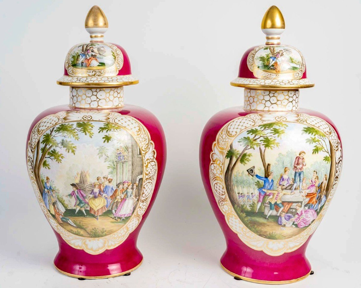 Paire de grands vases en porcelaine de Dresde-photo-3