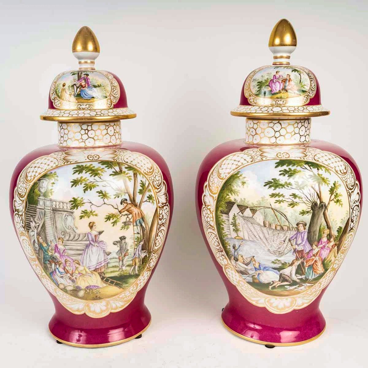 Paire de grands vases en porcelaine de Dresde-photo-4