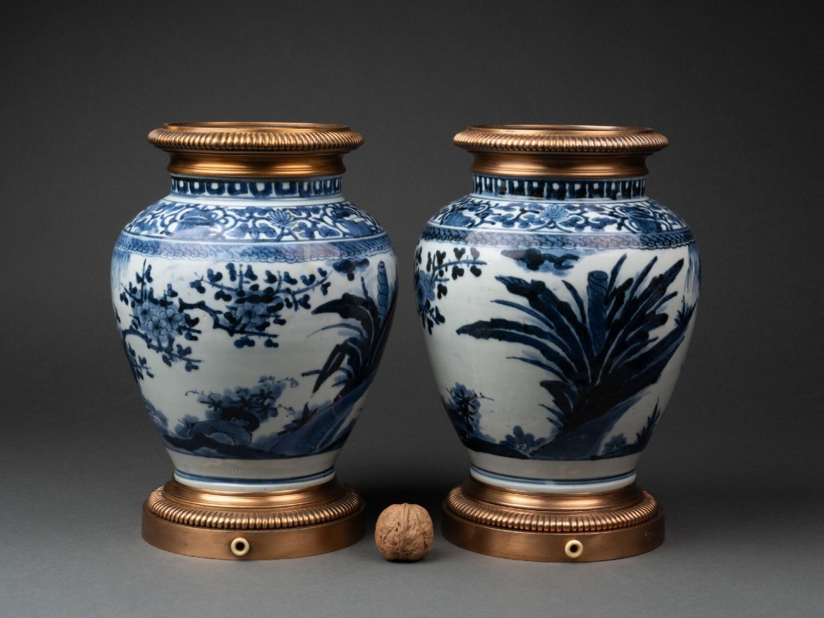 Pair Of Japanese Porcelain Vases, Arita Edo Period 17th Century-photo-2