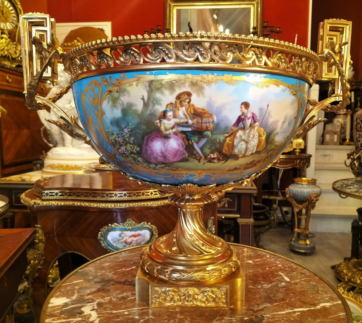 Importante Coupe En Porcelaine de Paris Et Bronze Doré époque Napoléon III -photo-4