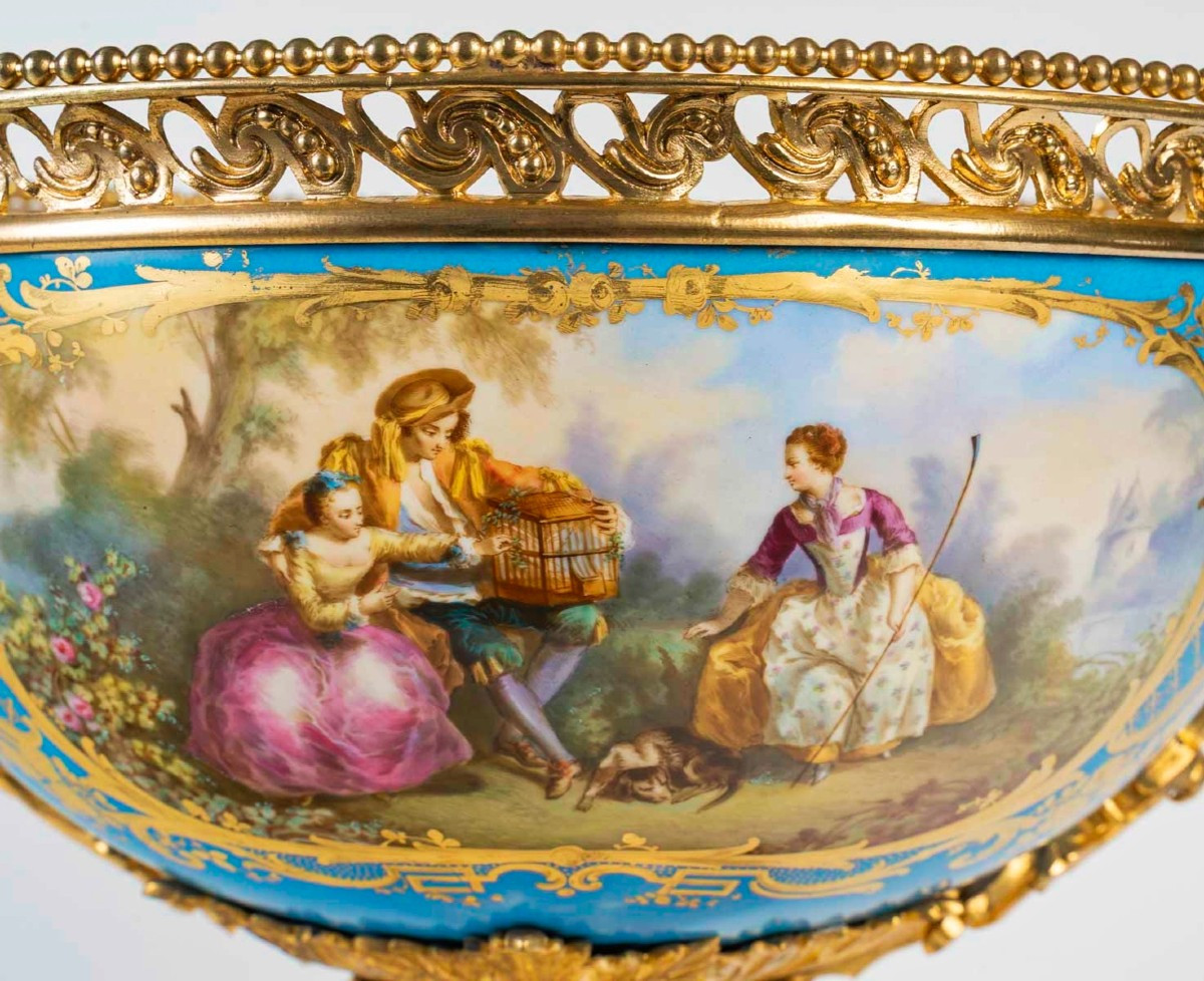 Importante Coupe En Porcelaine de Paris Et Bronze Doré époque Napoléon III -photo-2