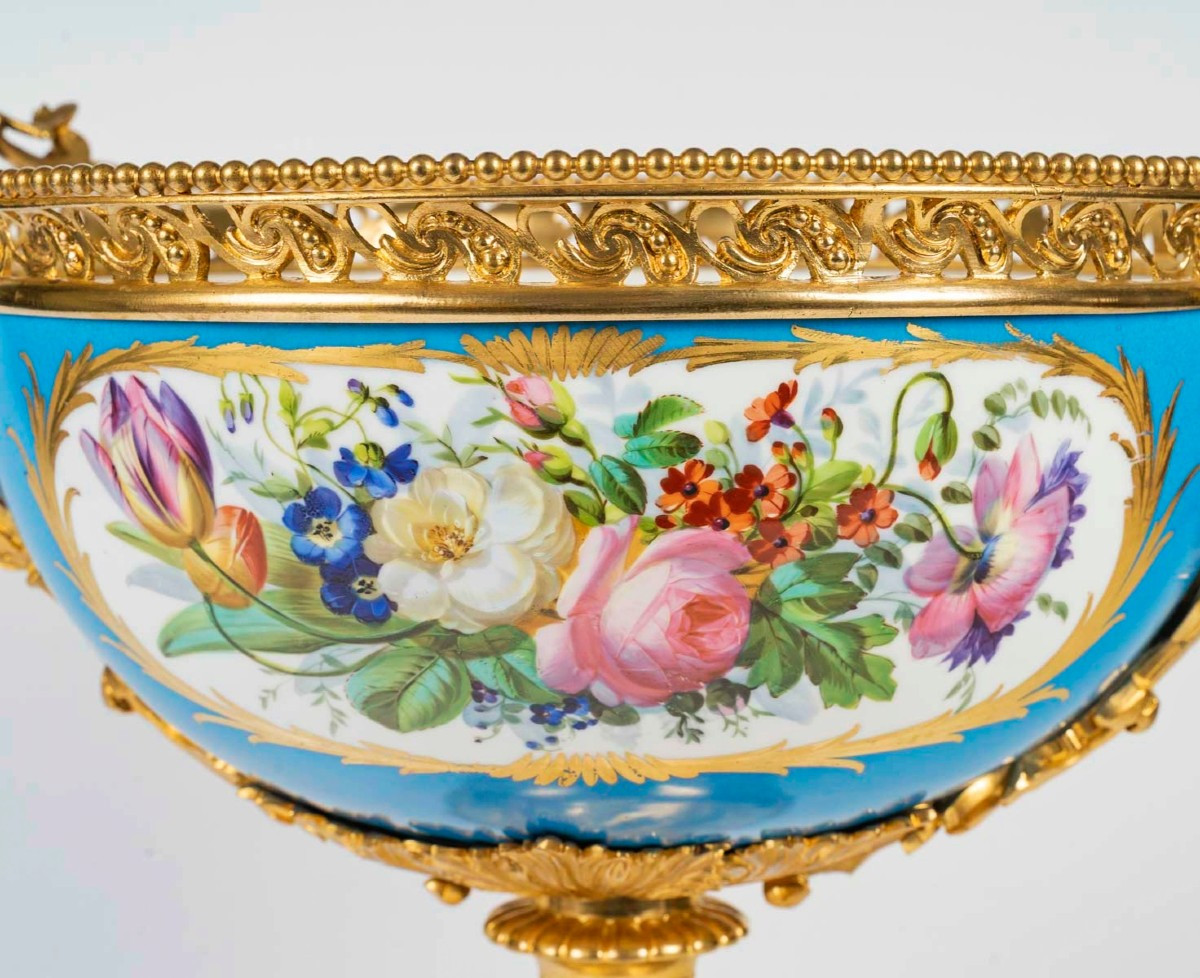 Importante Coupe En Porcelaine de Paris Et Bronze Doré époque Napoléon III -photo-3