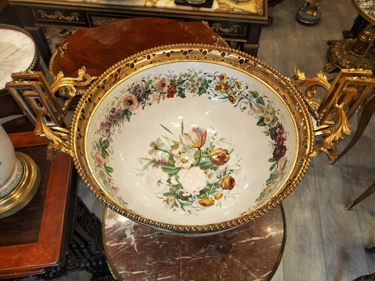 Importante Coupe En Porcelaine de Paris Et Bronze Doré époque Napoléon III -photo-8