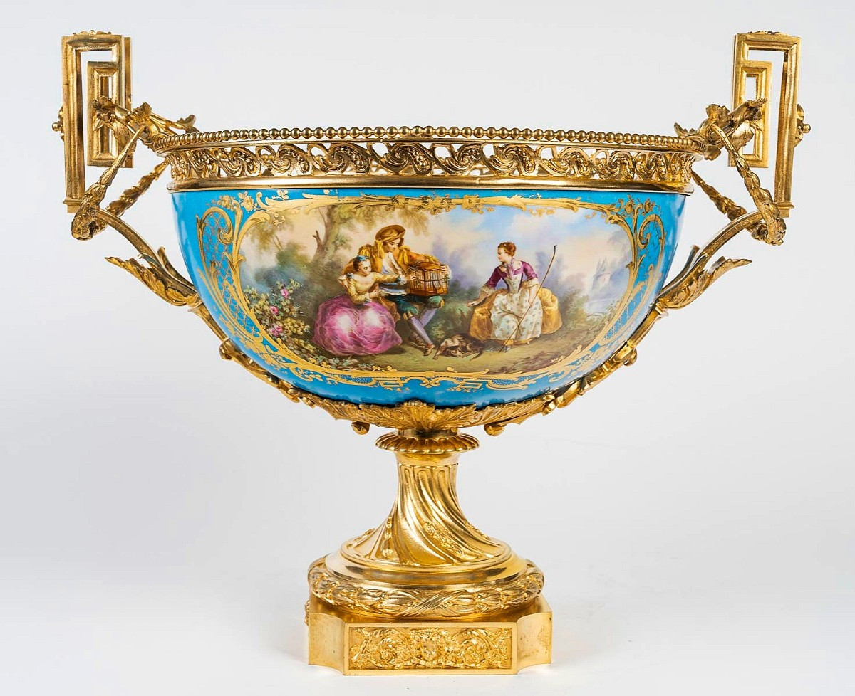 Importante Coupe En Porcelaine de Paris Et Bronze Doré époque Napoléon III 