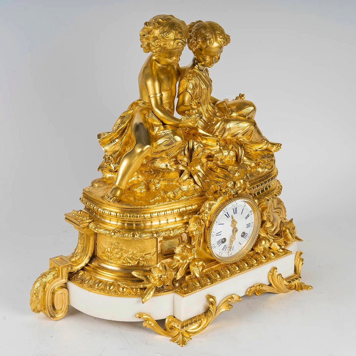 Important Clock In Gilt Bronze And White Marble, Napoleon III Period -photo-2