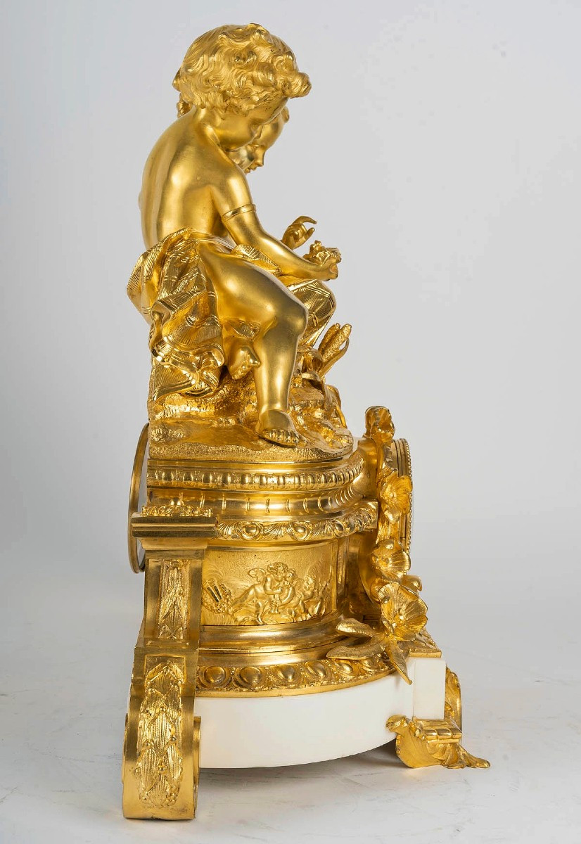 Important Clock In Gilt Bronze And White Marble, Napoleon III Period -photo-6