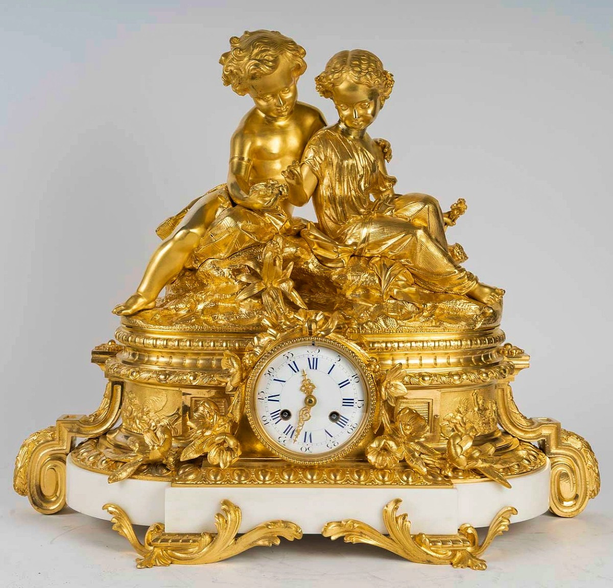 Important Clock In Gilt Bronze And White Marble, Napoleon III Period 