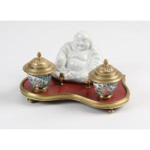 Inkwell In Porcelain And Gilt Bronze