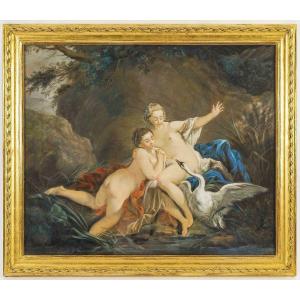 Pastel "leda And The Swan" After François Boucher