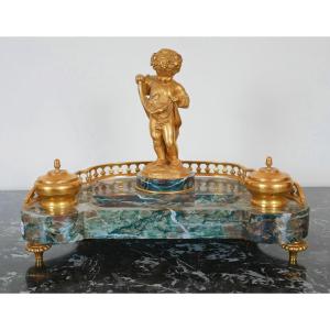 Beautiful Marble And Gilt Bronze Inkwell 19th Century 